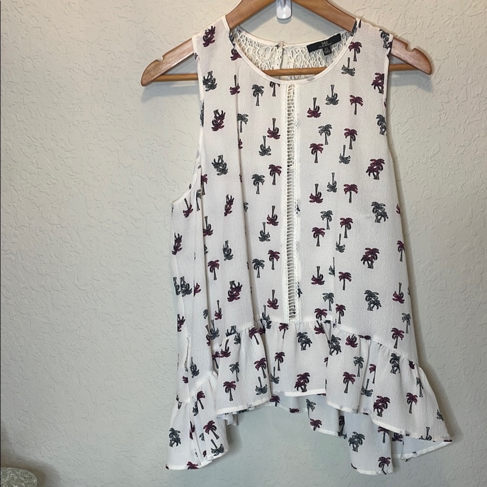 My Michelle White Sleeveless Top with Palm Print